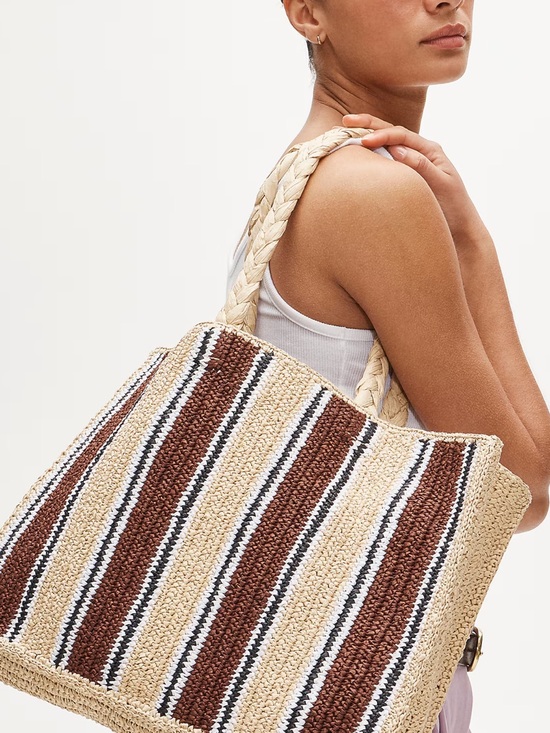 J. Crew Handbags - NWT: J. Crew Striped Woven Tote in Beige, Brown and Black